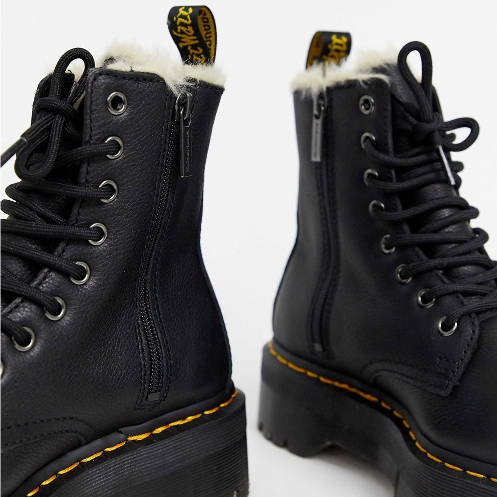 Dr. Marten Women’s Black Leather Fur Lined Winter Boots Jadon Platform - Picture 4 of 14